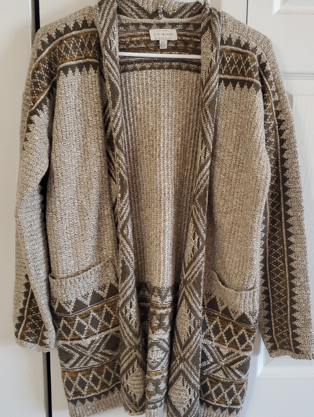LUCKY BRAND SMALL SOUTHWEST AZTEC TRIBAL OPEN CARDIGAN SWEATER. Boho